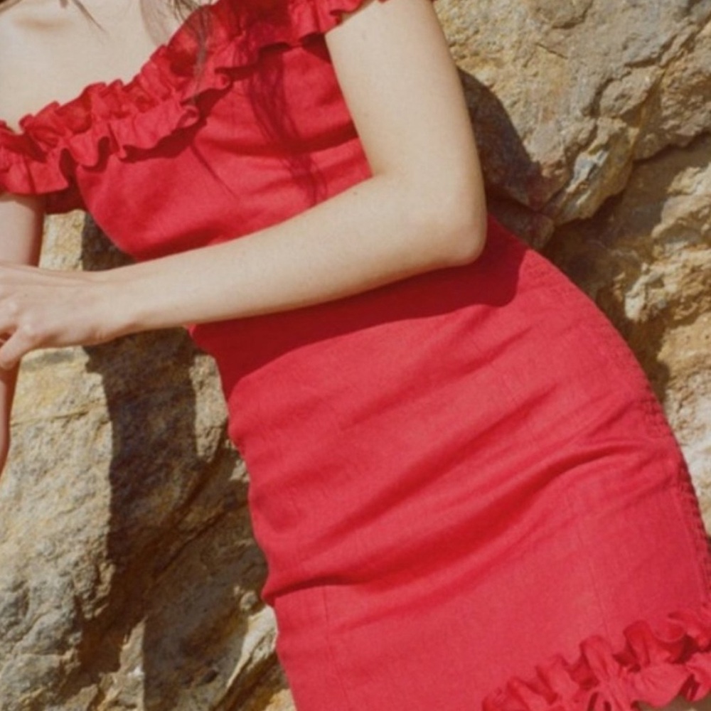 Red Linen Mini Reformation Dress